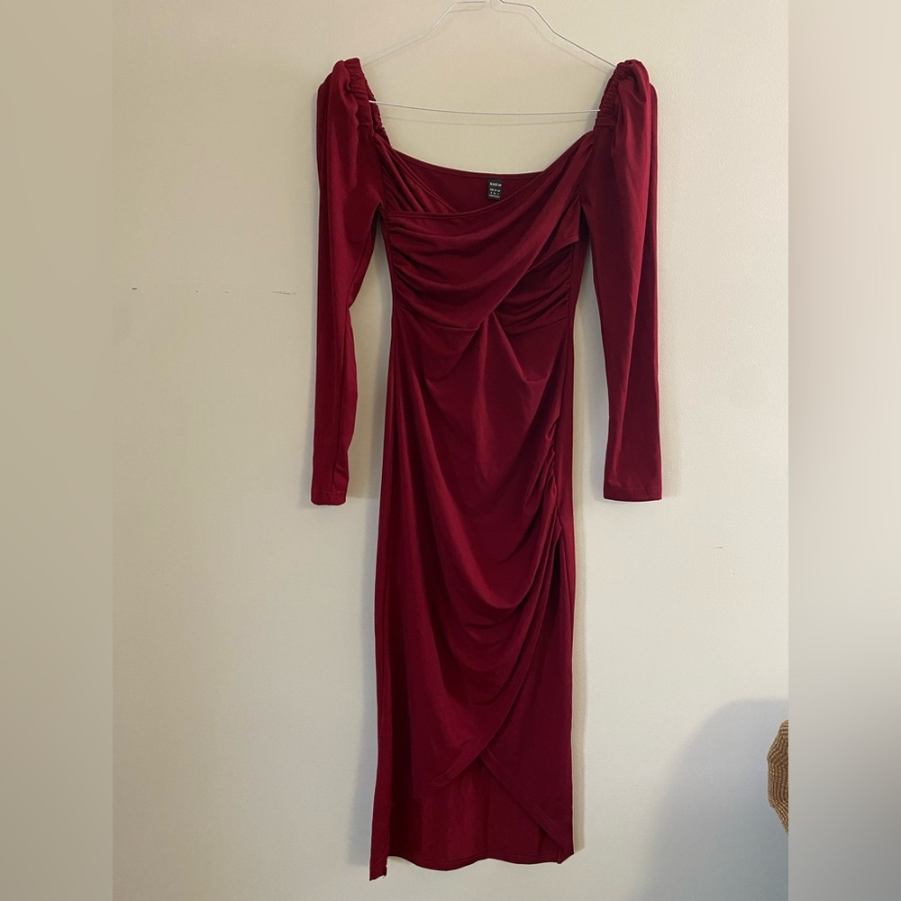 SHEIN Burgundy Long Sleeve Dress